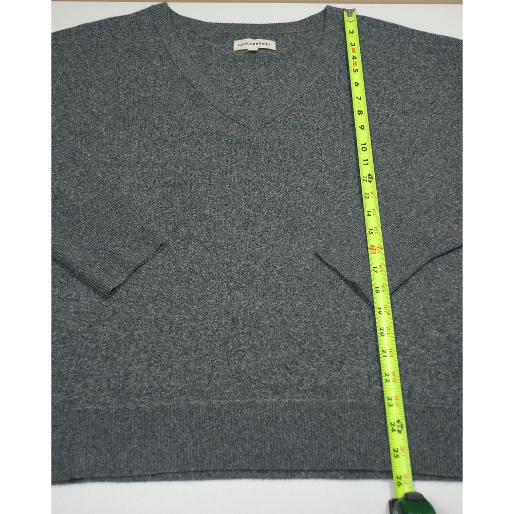 Lucky Brand Grey V-Neck Oversized Knit Sweater Heathered Charcoal Pullover L - Picture 7 of 11